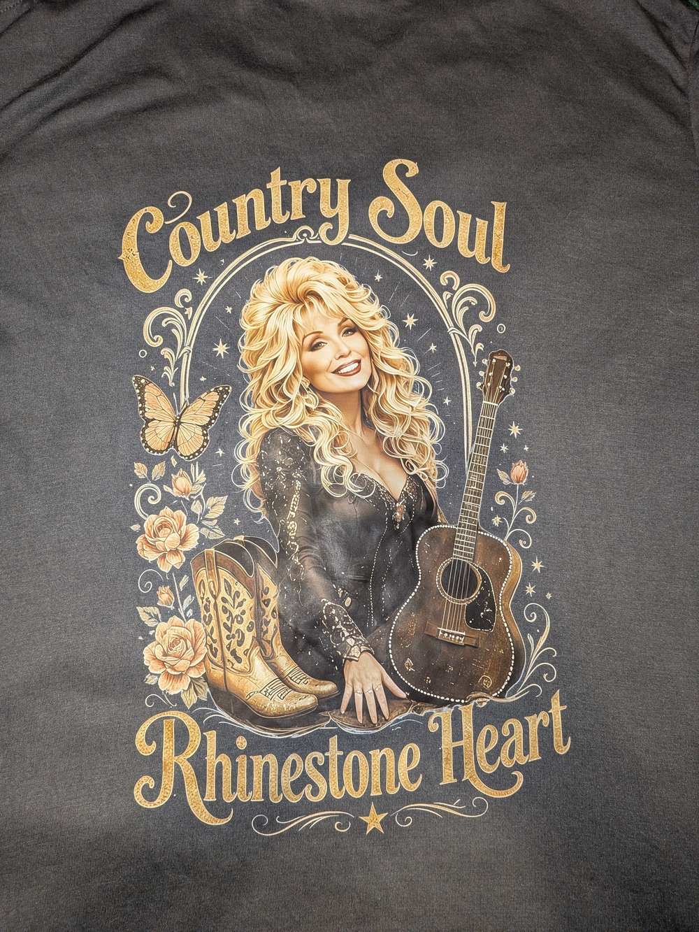 Country Soul Rhinestone Heart Graphic Art Print - Gold on Charcoal